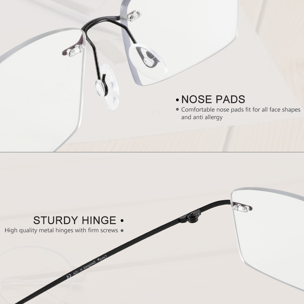 Cyxus Anti Blue Light Glasses Rectangle Titanium Flexible Rimless Computer Eyeglasses for Mens Women Clear Lens 8602