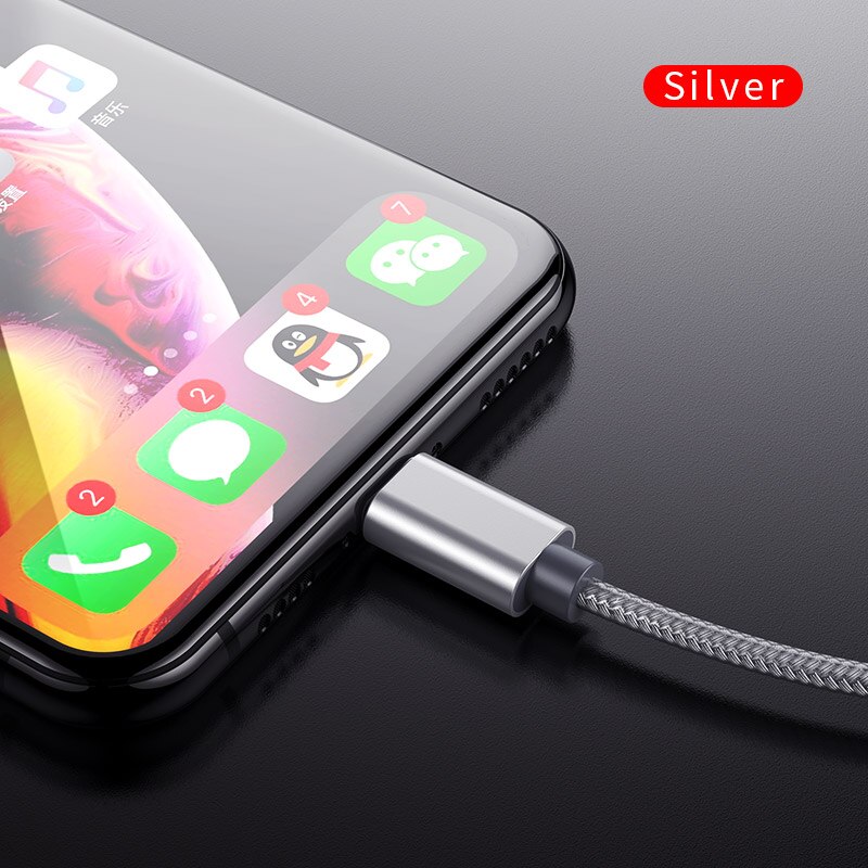 ROCK Metal USB Cable for iPhone 8 7 6 6s X Alloy Nylon Braid Fast USB Charging Cable for iPhone X 10 SE 5 5s for iPhone charger: Gray / 100cm