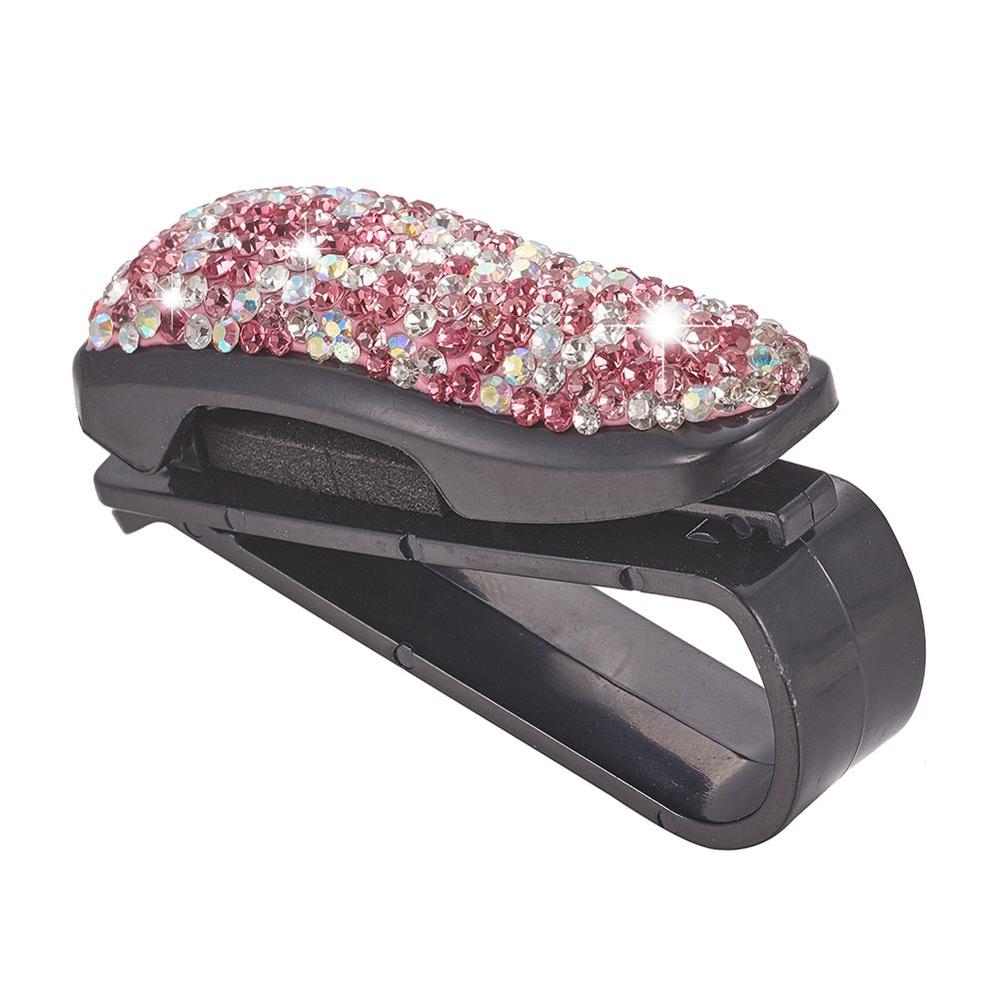 Glimmende auto zonneklep bril zonnebril houder organizer ticket clips abs auto brillenkokers: Roze