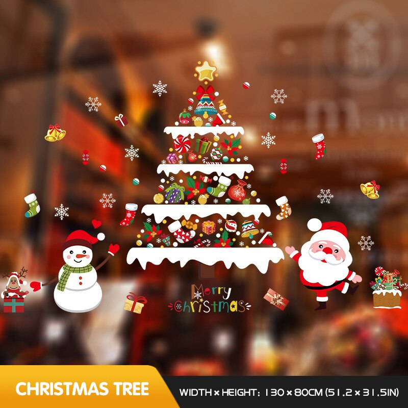 Christmas door stickers Christmas Eve scene layout home sticker wall window glass kids room house decor self-adhesive sticker: Gold