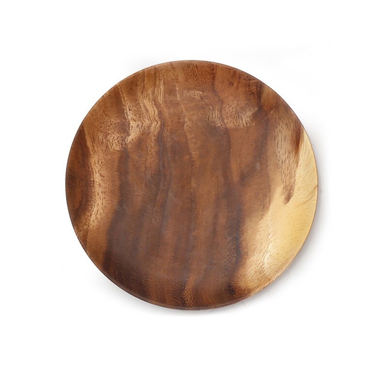 Ronde Massief Houten Plaat Hele Acacia Hout Fruit Gerechten Houten Schotel Thee Dienblad Dessert Diner Ontbijt Plaat Keuken Servies: diameter 5.85inch