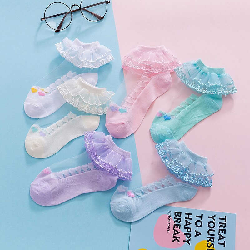 Chaussettes d'été en maille pour bébé fille, en dentelle, à volants, princesse, douces, courtes, fines, pour nourrissons de 1 à 2 ans