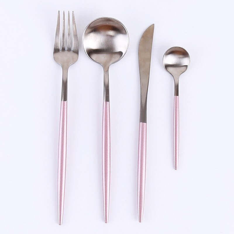 Pink håndtag rustfrit stål bestik sæt rustfrit stål bestik sæt belagt servise middagssæt gaffelkniv: 4 cps