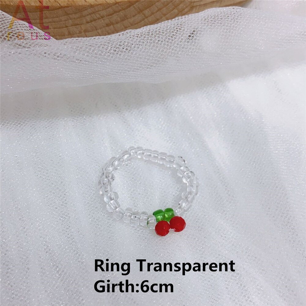 Zomer Strand Boho Transparante Kralen Cherry Sieraden Set Crystal Choker Ketting Voor Vrouwen Meisje Fruit Weave Kralen Armband Ring: H72592
