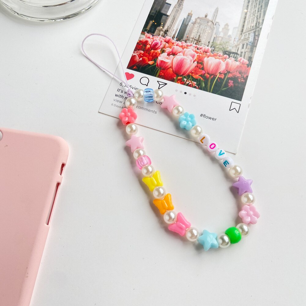 neue Ins Trendy Bunte Lächelndes Perlen Kette Handy Kette Anti-verloren Handgemachte Acryl Kabel Lanyard für Frauen: B00612