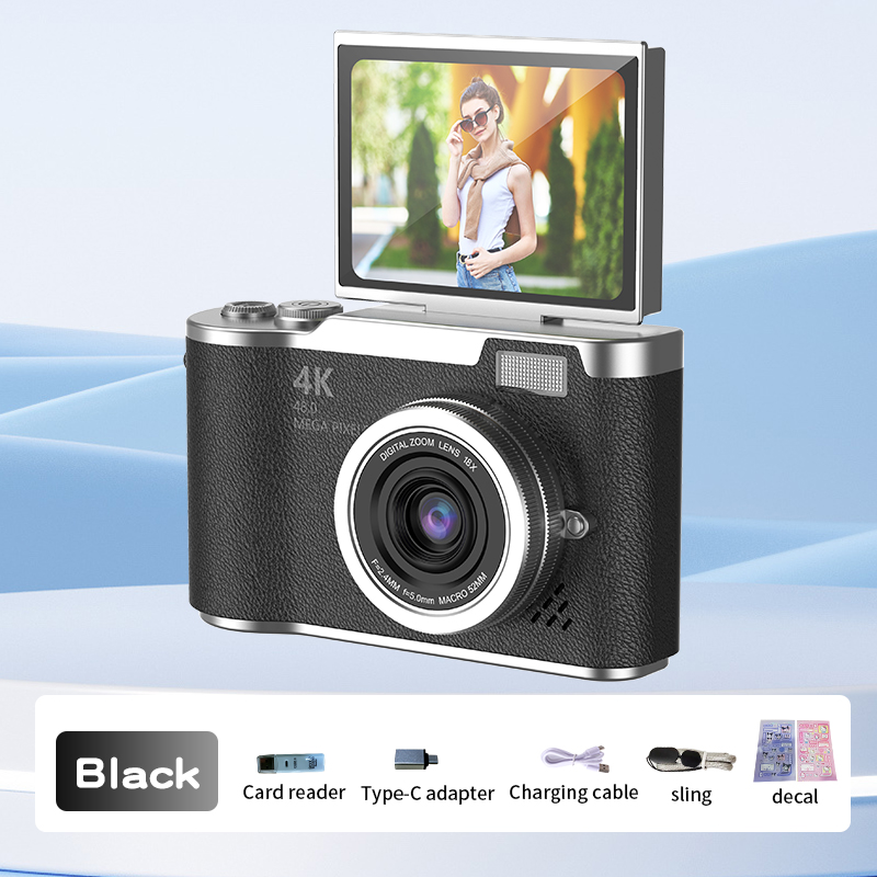 Cámara digital Grabadora de vídeo Vlog vintage con zoom digital 8X 180 ° Cámara de fotografía digital compacta Selfile con pantalla abatible para niños: Azul /  Opción2