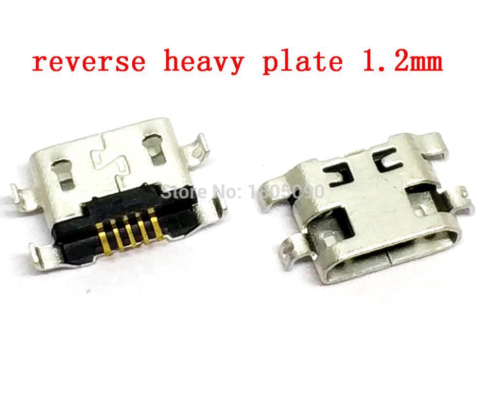 Conector Micro USB de 5 pines para HUAWEI G7, Lenovo y Mini USB, placa inversa pesada de 1,2mm, boca plana sin rizador lateral hembra, 50 Uds.