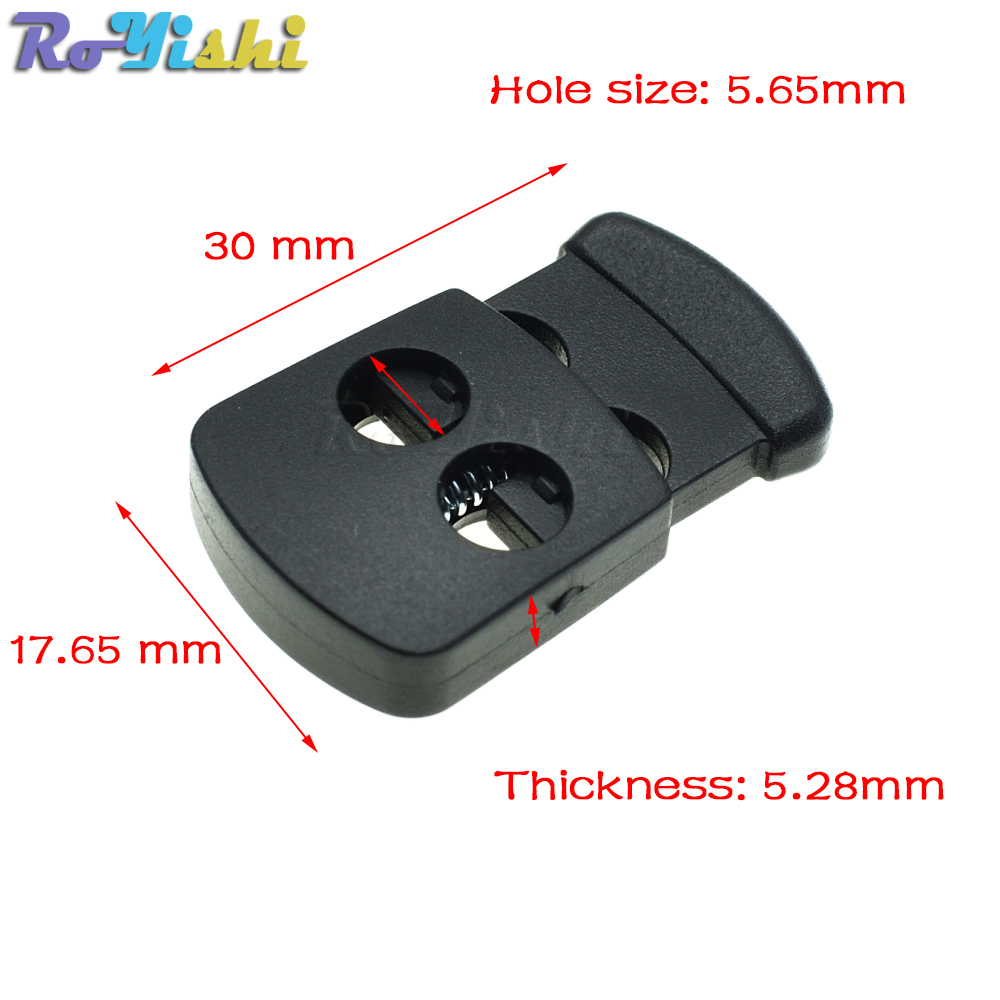 20pcs/pack 2 Holes Cord Lock Toggle Stopper Plastic Toggle Clip Black 30mm*18mm*5.5mm