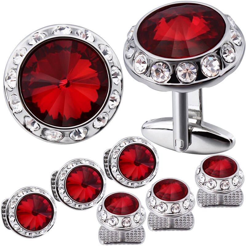 HAWSON Nuovo 8pz Gemelli e Borchie Imposta di Lusso Mens Tuxudo Camicia Borchie con Gemelli Di Cristallo impostato di Alta Qualità di Trasporto shiiping: rosso