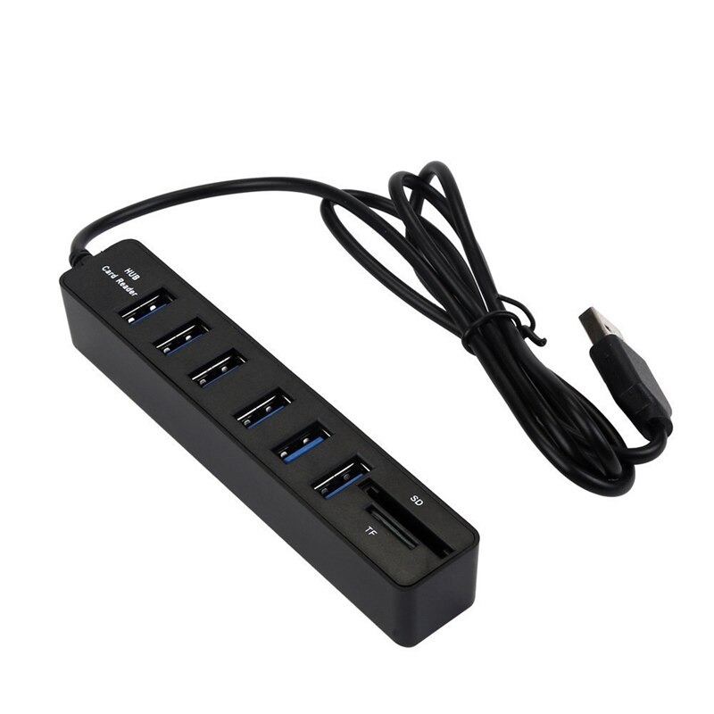 -USB Hub Usb Splitter 6-Port Hub Usb 2.0 Hub + Sd + Tf Card Multifunctionele Kaart reader Voor Mac Pro/Mini Imac Ps4 Oppervlak Pro: Default Title