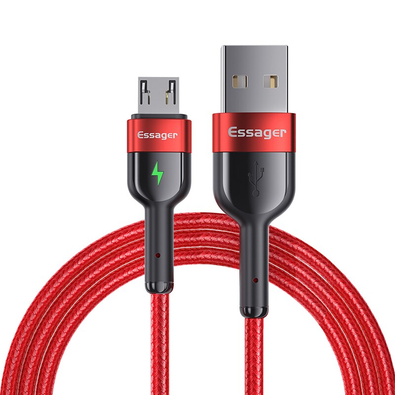 Essager Led Micro Usb-kabel Fast Charging Oplader Microusb Datakabel Voor Samsung Xiaomi Draad Cord Android Mobiele Telefoon Kabel 2M: Red / 2m
