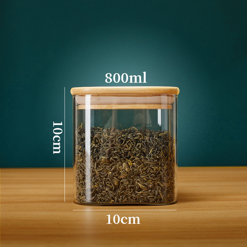 Square Glass Storage Jars with Bamboo Lid for Coffee Beans Grains Noodles food Storage Containers Kitchen Organizers Storage: Light Grey