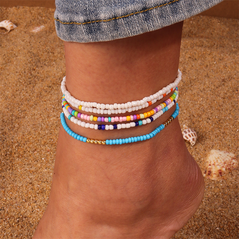 Cavigliere di perline colorate fatte a mano della Boemia Spiaggia estiva sulla gamba Bracciale a catena del piede Cavigliera Donne Ragazze Regali di gioielli per le vacanze: colore Oro puro