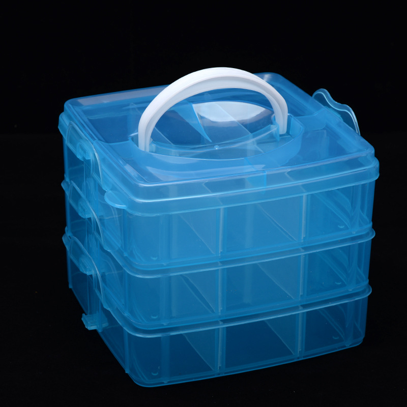 3 Layers 18 Compartments Plastic Embroidery Floss Storage Box Floss Bobbins Beads Storage Organizer DIY Cross Stitch Sewing Tool: 18 Grids Blue