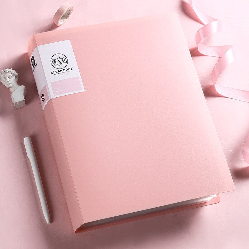 40 60 80 Pages A4 Size A4 Information Book Folder Storage Rganizer Book Multi-layer Loose-leaf Folder Student Office File Book: 80 pages pink