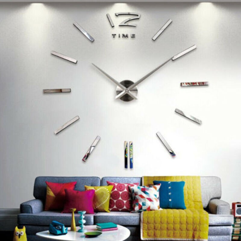 Large Wall Clock Big Watch Decal 3D Stickers Mirror DIY Wall Modern Home