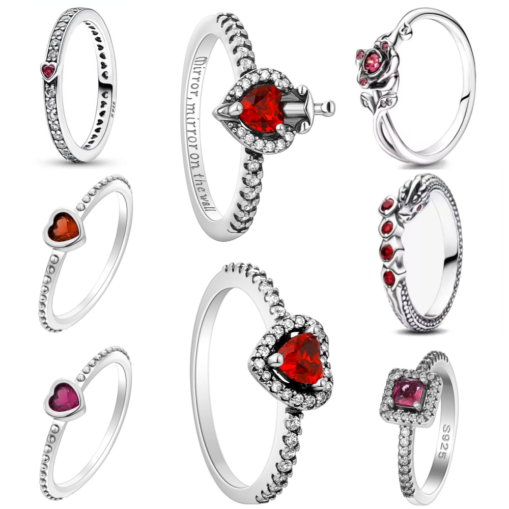 Morsdag rød serie 925 sterlingsølv størrelse 6 7 8 9 hjerte stein ring ringer smykker tilbehør for kvinner