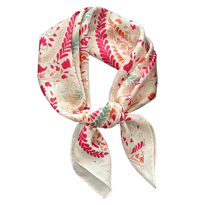 Lenço de seda quadrado feminino, estampa floral luxuosa, lenço de cetim macio, lenço de cabelo, cabeça Hijab, bandana senhora, fita foulard bag