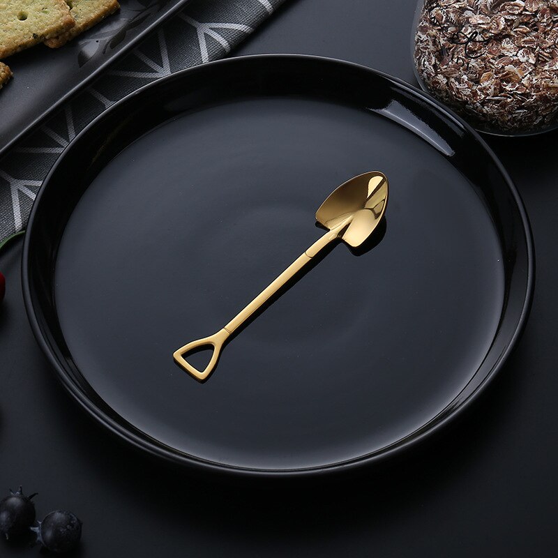 ¡En Stock! Cuchara de acero inoxidable con pala de hierro para café, cucharilla de helado Retro, cucharilla cuadrada bonita, accesorio de cocina, cuchara de café: Gold S