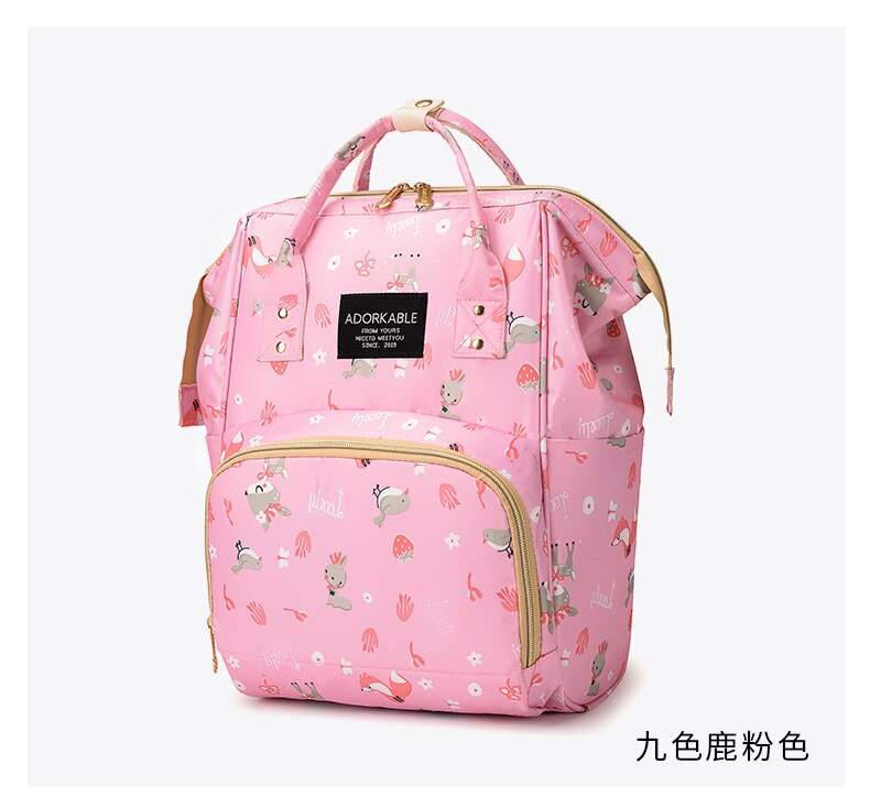 Stijl Mode Luiertas Moeder En Baby Rugzak Mode En Persoonlijkheid Gedrukt Hand Grote Capaciteit Schouder Kraam Tas: NueveDeer Pink