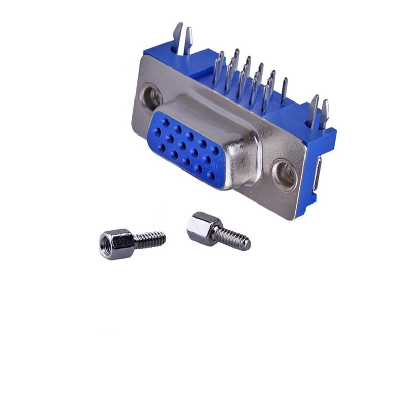 Adaptateur VGA DB15 DR15 à 3 rangées, Port parallèle bleu, 15 broches D Sub 15 voies, connecteur femelle PCB à 90 degrés, 10 pièces/lot