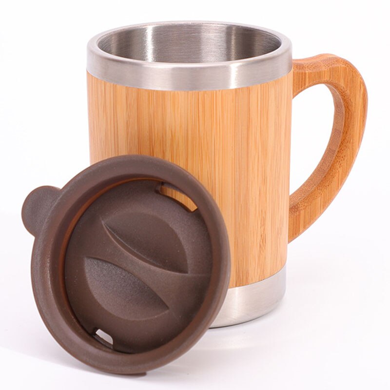 Natuurlijke Bamboe Mok Met Roestvrijstalen Voering Drinkbeker Creatieve Vacuüm Cup Koffie Sap Melk Mok Met Deksel Reizen mokken