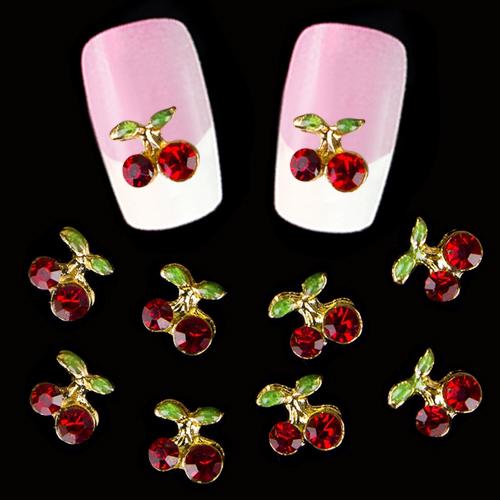 10 Pcs Shiny 3D Cherry Shape Nail Art Rhinestone Studs Glitters Charms Lag Nail Stickers & Decals