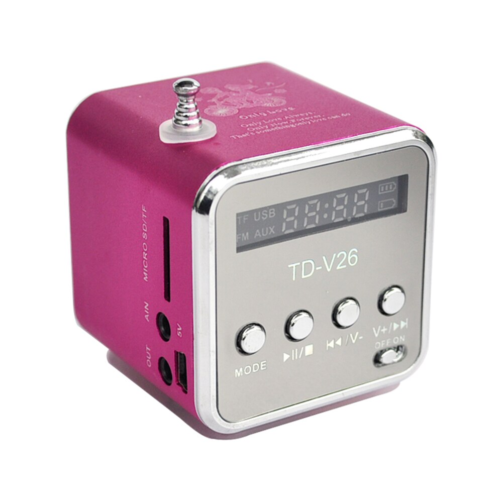 TD-V26 Draagbare Radio Speaker Met Lcd-scherm Ondersteuning Micro Sd/Tf MP3 Muziekspeler Digitale Fm Compatibel Voor Laptop: Roze