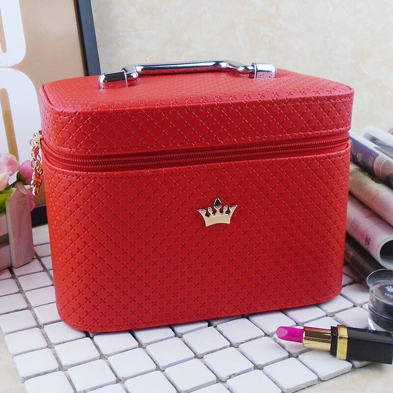 Vrouwenkroon grote capaciteit make-up organizer draagbaar beroep cosmetische tas schoonheidsborstel opslag was toiletartikelen: Is rood