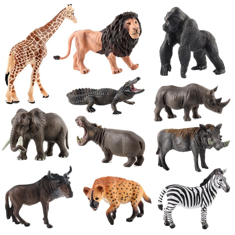 11Pcs Simulatie Safari Game Farm Model Dier Standbeeld Leeuw Gorilla Olifant Giraffe En Andere Model Speelgoed Kinderen