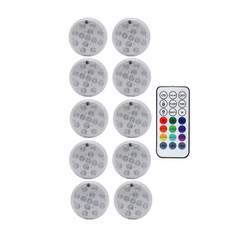 13 LED RGB Submersible Light with Suction Cups and Magnets IP68 Waterproof Fountain Swimming Pool Light Underwater Night Lamp: 1 controller 10 Lamp