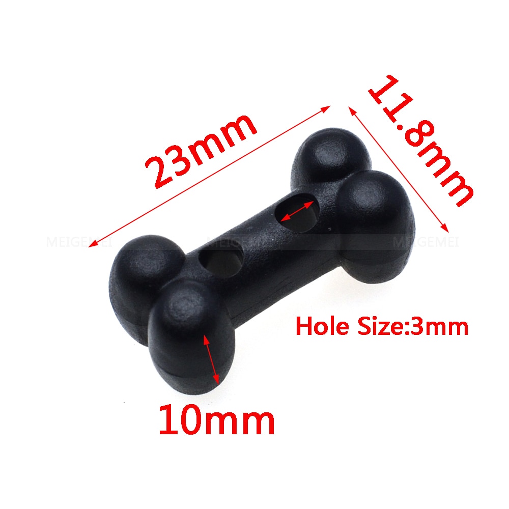 100 stks/pak Plastic Hond Bot Vorm Button Cord Lock Toggle Stopper Zwart