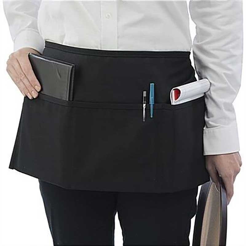 Black Server Apron, 3 Pocket Waist Waiter Waitress Tip Restaurant Coffe Shop Apron