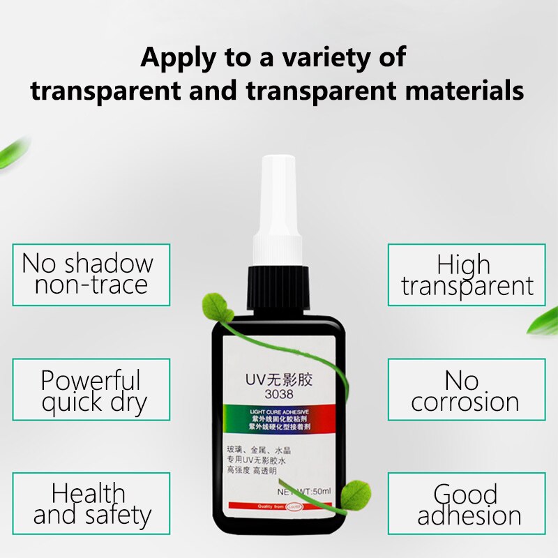 50ml UV Glue UV Curing Adhesive Transparent Crystal Glue Glass Adhesive Crystal Glass and Metal Bonding with UV Flashlight