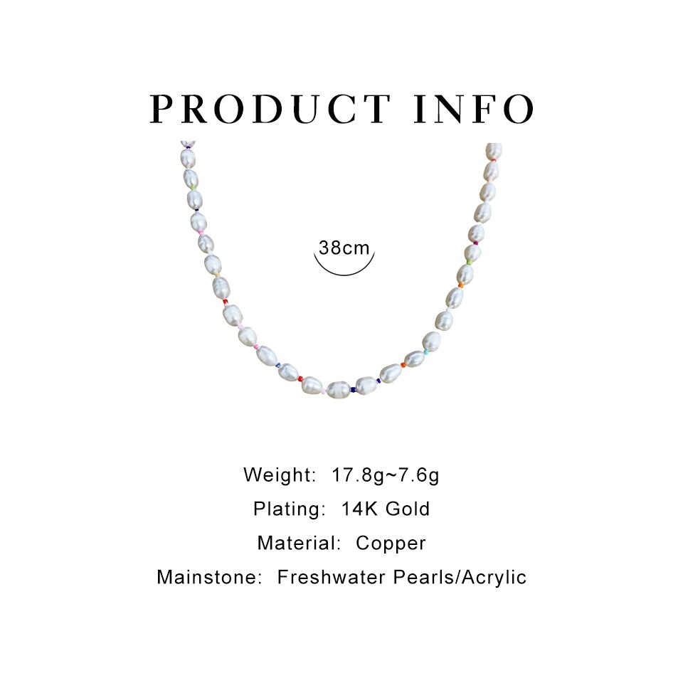 Peri'sbox Pearl Necklace - Rainbow Acrylic Beads & Baroque Freshwater Pearls - Summer Beach Choker for Women