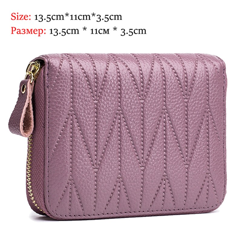 ¡Novedad! Billeteras de piel de vaca auténtica para mujer, Carteras largas para mujer, cartera para teléfono, tarjeteros para pasaporte, cartera de mano de gran capacidad: Short-1 Purple