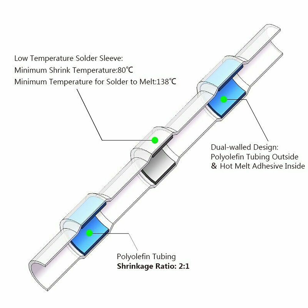 250 Pcs Solder Seal Wire Connectors Crimp Solder Butt Connectors Solder Connector Kit Automotive Marine Insulated