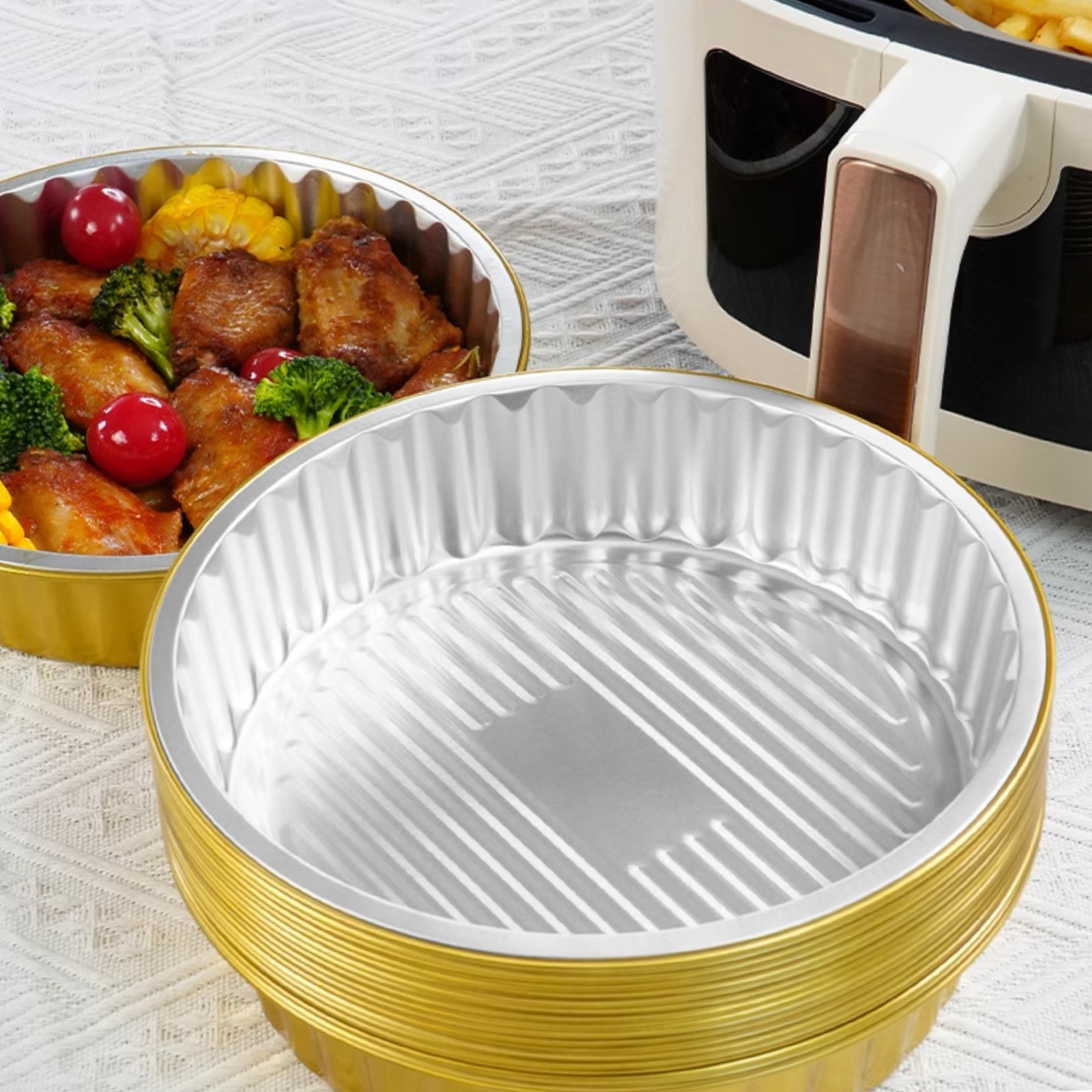 Zware gouden aluminiumfolie pannen 1730 ml 10 stuks, wegwerp verdikte voedselcontainer BBQ-lade voor keuken koken bakgereedschap