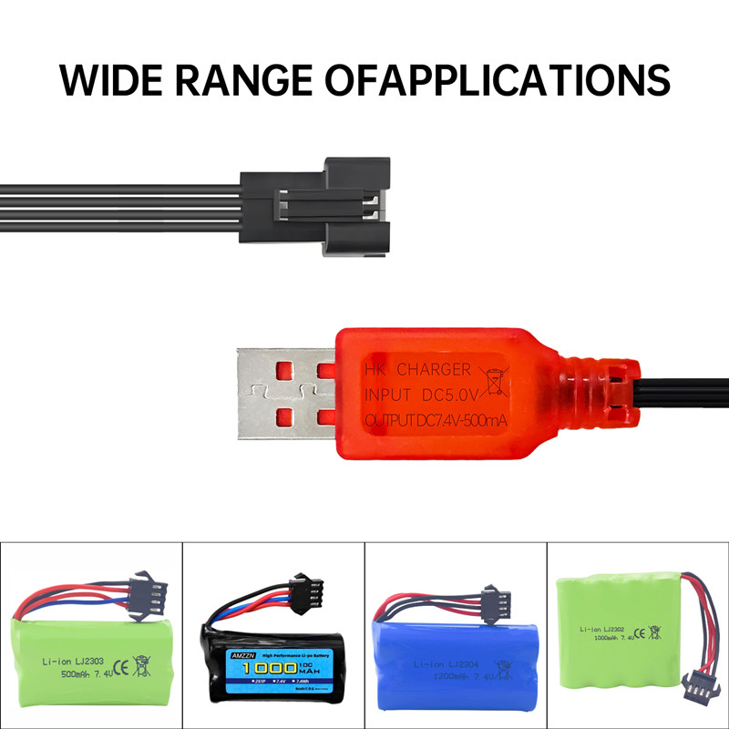 1 pièces 7.4V 500mA SM-4P prise chargeur USB pour DE36W DE65 HM202 EC08 EC16 RC voiture, M416 électrique Gel boule Blaster chargeur de batterie