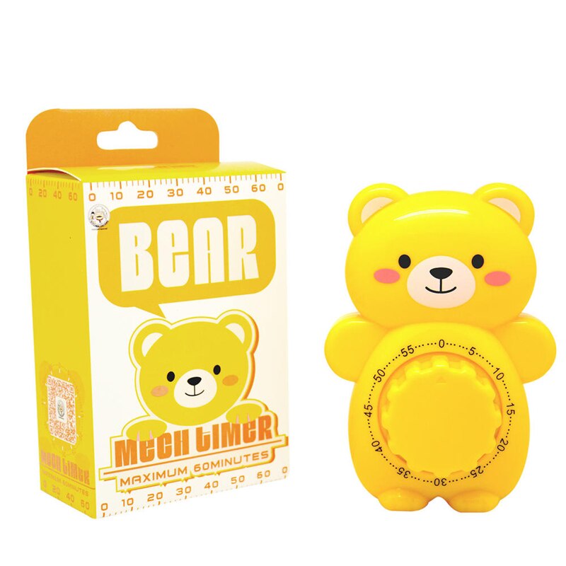 Cute Cartoon Bear Timer Baking Teaching Cooking Mechanical Timer 60 Mins Twist Wind-up Timer With Ring Alert Without Battery