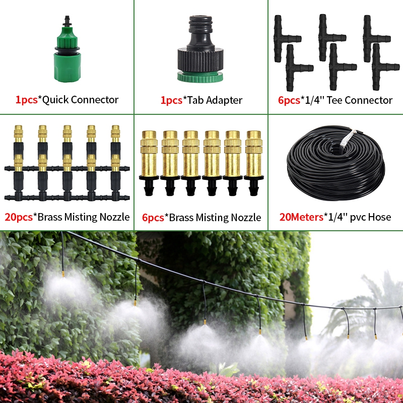 Sistema de enfriamiento por nebulización para exteriores, 10-30M, 4/7PVC, riego de jardín, boquillas atomizadoras de latón ajustables de 1/4 pulgadas, microaspersores: Rojo