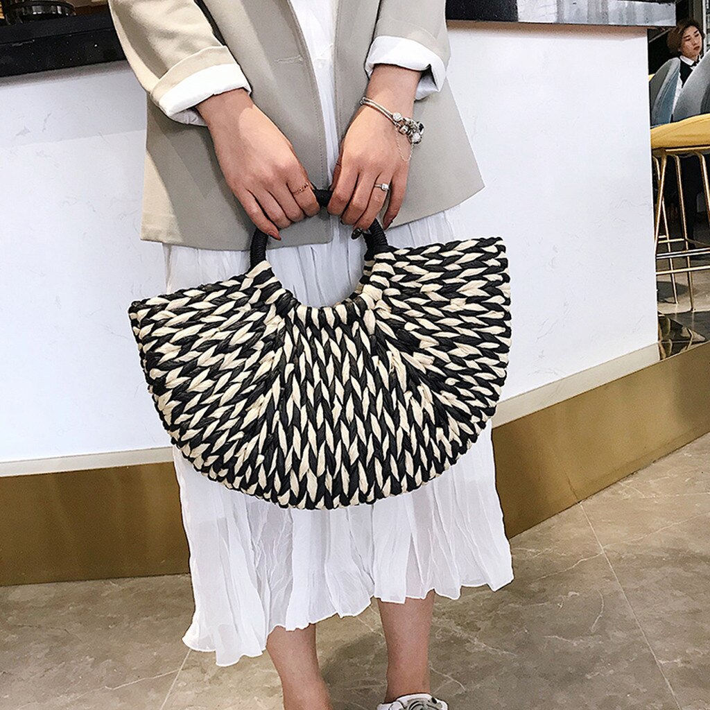 Jahrgang Stroh Tasche Runde Rattan Taschen Handgemachte Sommer Taschen Gewebt Strand Damen Kreis Schulter Tasche Böhmen Mädchen Handtaschen # t2g
