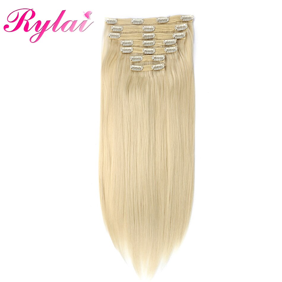 Synthetic Clip-in Extensions Long Straight Hairpieces 24 Inches 7Pcs/Set 20 Clips Black Brown Blond Color For Women RYLAI