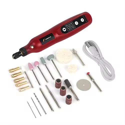 Stylo de gravure sans fil USB, Mini perceuse sans fil Rechargeable, outil rotatif de vitesse, ensemble d'accessoires de meulage Dremel: YELLOW