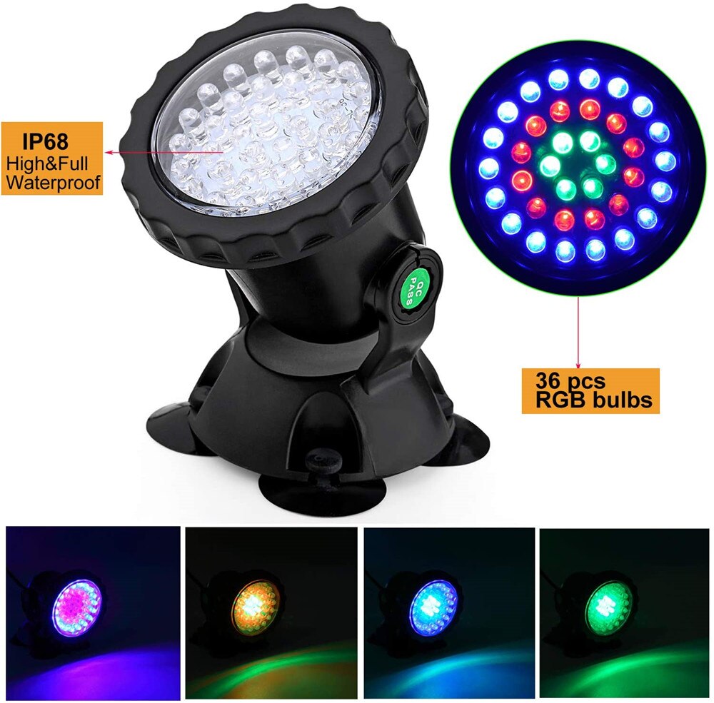RGB Tauch Teich Schwimmbad Lichter IP68 Wasserdichte Unterwasser Aquarium Strahler 36 LED Garten Landschaft Rasen Licht