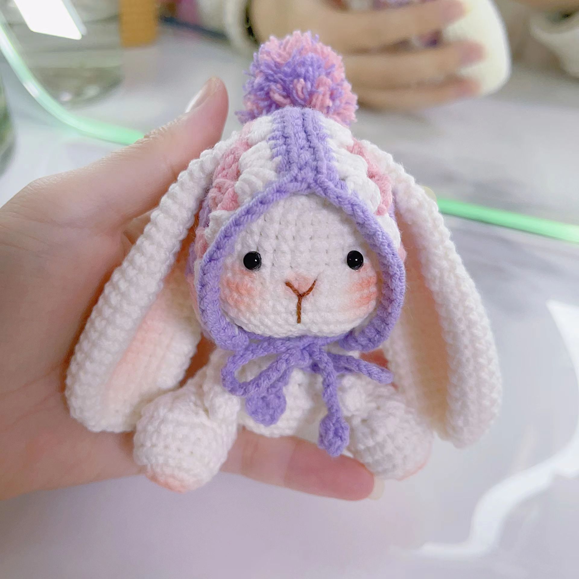 Pretty Rabbit Keychain Crochet Materials Set Kit Amigurumi Knitting Doll Hook Art and Crafts Birthday Backbag Decor Pendant