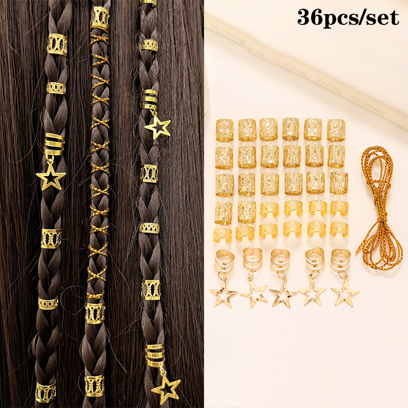 1set Dreadlock Hair Rings Hair Jewelry Cuffs Clip Hair Braids Dirty Braids Bead Hippie Hairpin Accessories Headwear For Women: Dark Grey