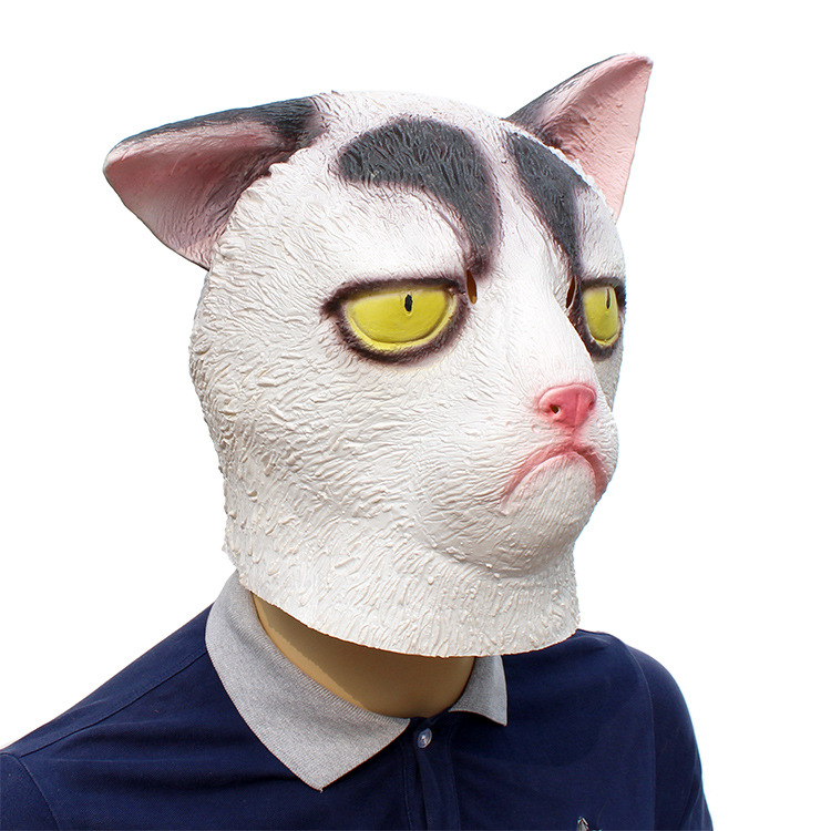 Unhappy Cat Mask Halloween Fancy Dress Cat Panther Latex Costume Full Face Mask Masquerade Props