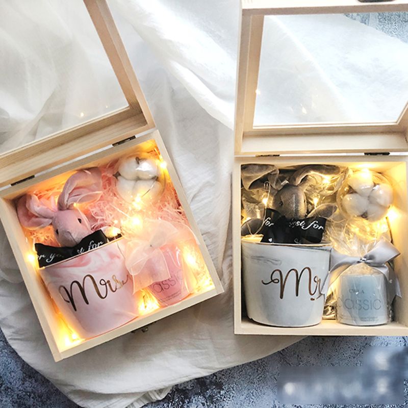 Glass Top Display Box Unfinished Natural Wooden Square Jewelry Storage Package