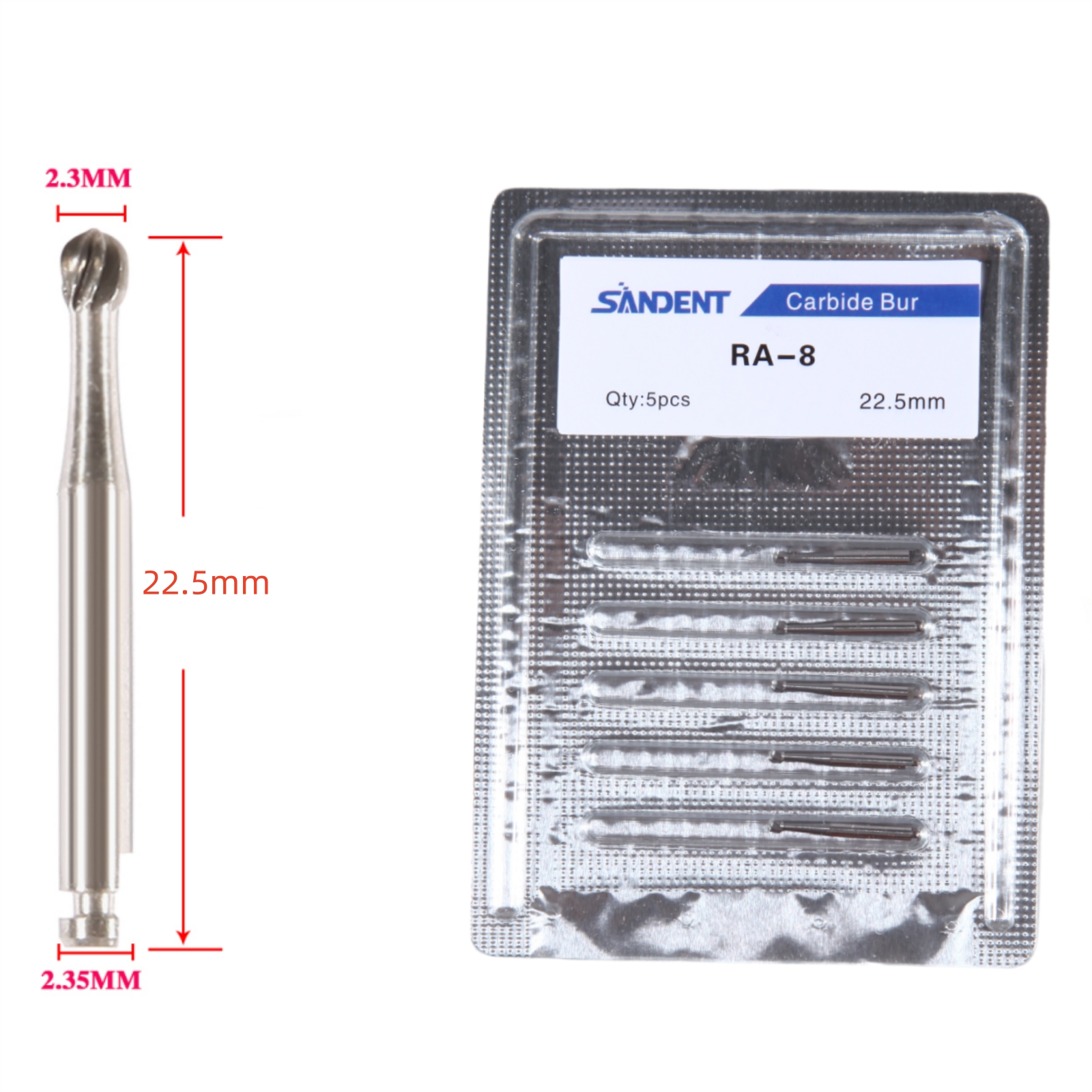 5 unids/caja fresas dentales de carburo de acero de tungsteno cabeza redonda pestillo RA 0,8/1/1,2/1,4/1,6/1,8/2,1/2,3mm para pieza de mano de baja velocidad 2,35mm: Verde militar